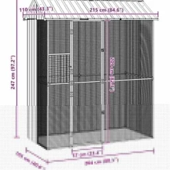 vidaXL Fuglebur Antracit 215 x 110 x 247 cm Galvaniseret stål