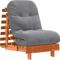 vidaXL futon med madras 60x206x11 cm massivt fyrretræ gyldenbrun
