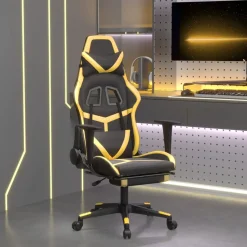 vidaXL gamingstol m. massage og fodstøtte kunstlæder sort guldfarvet