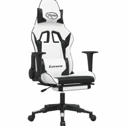 vidaXL gamingstol m. massage og fodstøtte kunstlæder hvid sort