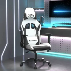 vidaXL gamingstol m. massage og fodstøtte kunstlæder hvid sort