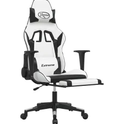 vidaXL gamingstol m. massage og fodstøtte kunstlæder hvid sort
