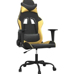 vidaXL gamingstol m. massagefunktion kunstlæder sort guldfarvet