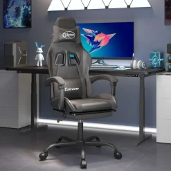 vidaXL gamingstol med fodstøtte kunstlæder sort og grå