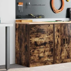 vidaXL Garageopbevaringsskab røget eg 60x51x85 cm massivt træ fyrretræ
