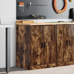 vidaXL Garageopbevaringsskab røget eg 60x51x85 cm massivt træ fyrretræ