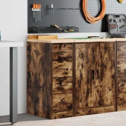 vidaXL Garageopbevaringsskab røget eg 30x51x85 cm massivt træ fyrretræ