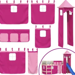 vidaXL gardiner med tårn til højseng polyester pink