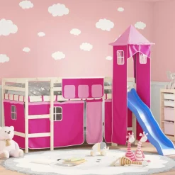 vidaXL gardiner med tårn til højseng polyester pink