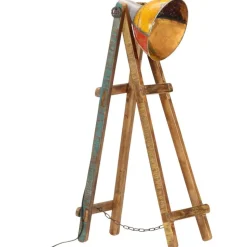 vidaXL gulvlampe E27 massivt mangotræ flerfarvet