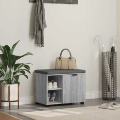 vidaXL Hallbænk Grå Sonoma 60 x 38 x 46 cm Kunstigt træ og stof