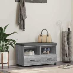 vidaXL Hallbænk Grå Sonoma 80 x 38 x 46 cm Kunstigt træ og stof