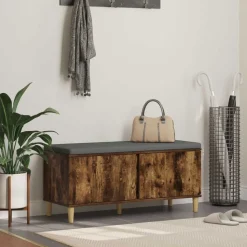 vidaXL Hallbænk med dør Røget Eg 100 x 38 x 46 cm Kunstigt træ og stof