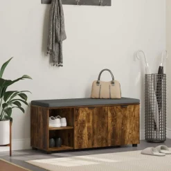 vidaXL Hallbænk med dør Røget Eg 100 x 38 x 46 cm Kunstigt træ og stof