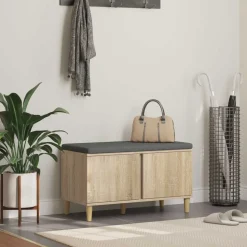 vidaXL Hallbænk med dør Sonoma eg 80 x 38 x 46 cm Kunstigt træ og stof