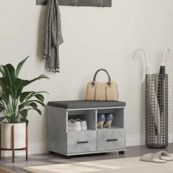 vidaXL Hallbænk med pude BetonGrå 60 x 38 x 46 cm Kunstigt træ og stof