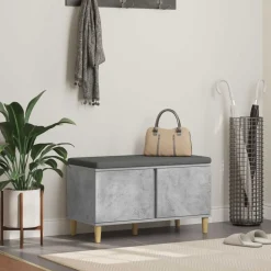 vidaXL Hallbænk med pude BetonGrå 80 x 38 x 46 cm Kunstigt træ og stof