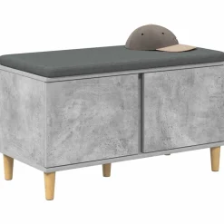 vidaXL Hallbænk med pude BetonGrå 80 x 38 x 46 cm Kunstigt træ og stof