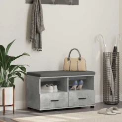 vidaXL Hallbænk med pude BetonGrå 80 x 38 x 46 cm Kunstigt træ og stof