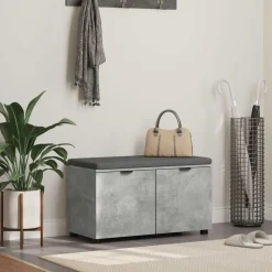 vidaXL Hallbænk med pude BetonGrå 80 x 38 x 46 cm Kunstigt træ og stof