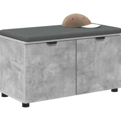 vidaXL Hallbænk med pude BetonGrå 80 x 38 x 46 cm Kunstigt træ og stof