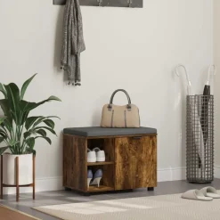 vidaXL Hallbænk med pude Røget Eg 60 x 38 x 46 cm Kunstigt træ og stof