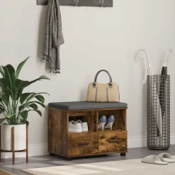 vidaXL Hallbænk med pude Røget Eg 60 x 38 x 46 cm Kunstigt træ og stof