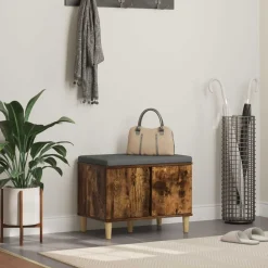 vidaXL Hallbænk med pude Røget Eg 60 x 38 x 46 cm Kunstigt træ og stof