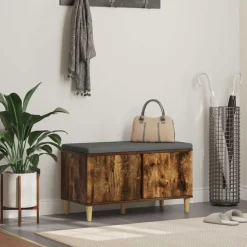 vidaXL Hallbænk med pude Røget Eg 80 x 38 x 46 cm Kunstigt træ og stof
