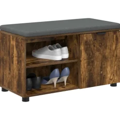 vidaXL Hallbænk med pude Røget Eg 80 x 38 x 46 cm Kunstigt træ og stof