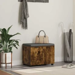 vidaXL Hallbænk med pude Røget Eg 60 x 38 x 46 cm Kunstigt træ og stof