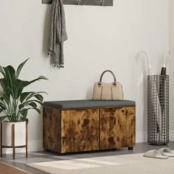 vidaXL Hallbænk med pude Røget Eg 80 x 38 x 46 cm Kunstigt træ og stof
