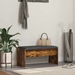 vidaXL Hallbænk med pude Røget eg 83 x 38 x 40 cm