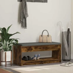 vidaXL Hallbænk Røget Eg 103 x 38 x 45 cm Kunstigt træ og stof