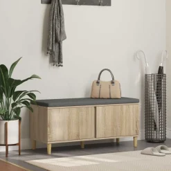 vidaXL Hallbænk Sonoma eg 100 x 38 x 46 cm Kunstigt træ og stof