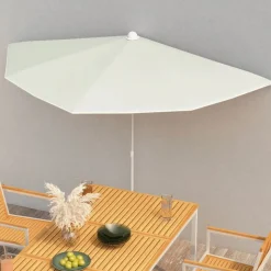vidaXL halv parasol med stang 180x90 cm sandfarvet