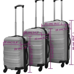 vidaXL hardcase trolleysæt 45,5/55/66 cm sølvfarvet