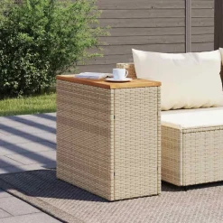 vidaXL havebord med trætop 58x27,5x55 cm polyrattan beige