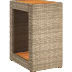 vidaXL havebord med trætop 60x40x75 cm polyrattan beige