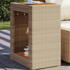 vidaXL havebord med trætop 60x40x75 cm polyrattan beige