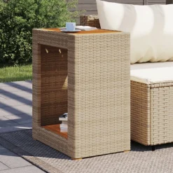vidaXL havebord med trætop 60x40x75 cm polyrattan beige