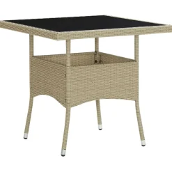 vidaXL havebord polyrattan og glas beige