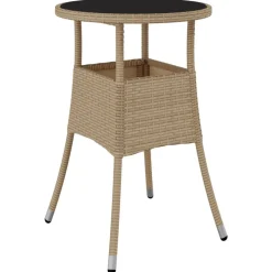vidaXL havebord Ø60x75 cm hærdet glas og polyrattan beige