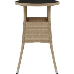 vidaXL havebord Ø60x75 cm hærdet glas og polyrattan beige