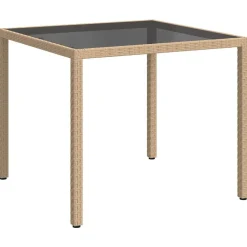 vidaXL havebord 90x90x75 cm hærdet glas og polyrattan beige