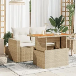 vidaXL havebord 100x55x73 cm polyrattan og akacietræ beige