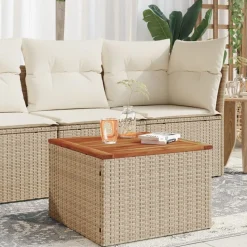 vidaXL havebord 55x55x37 cm polyrattan og akacietræ beige