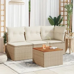 vidaXL havebord 55x55x37 cm polyrattan og akacietræ beige