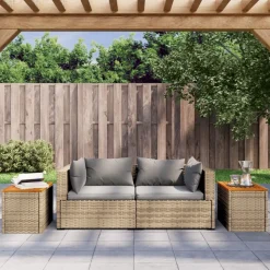 vidaXL haveborde 2 stk. 55x34x37 cm polyrattan og massivt træ beige