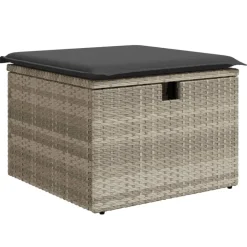 vidaXL haveskammel med hynde 55x55x37 cm polyrattan lysegrå
